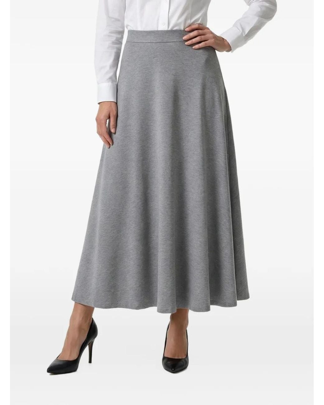 Brunello Cucinelli Gray A-Line Midi Skirt