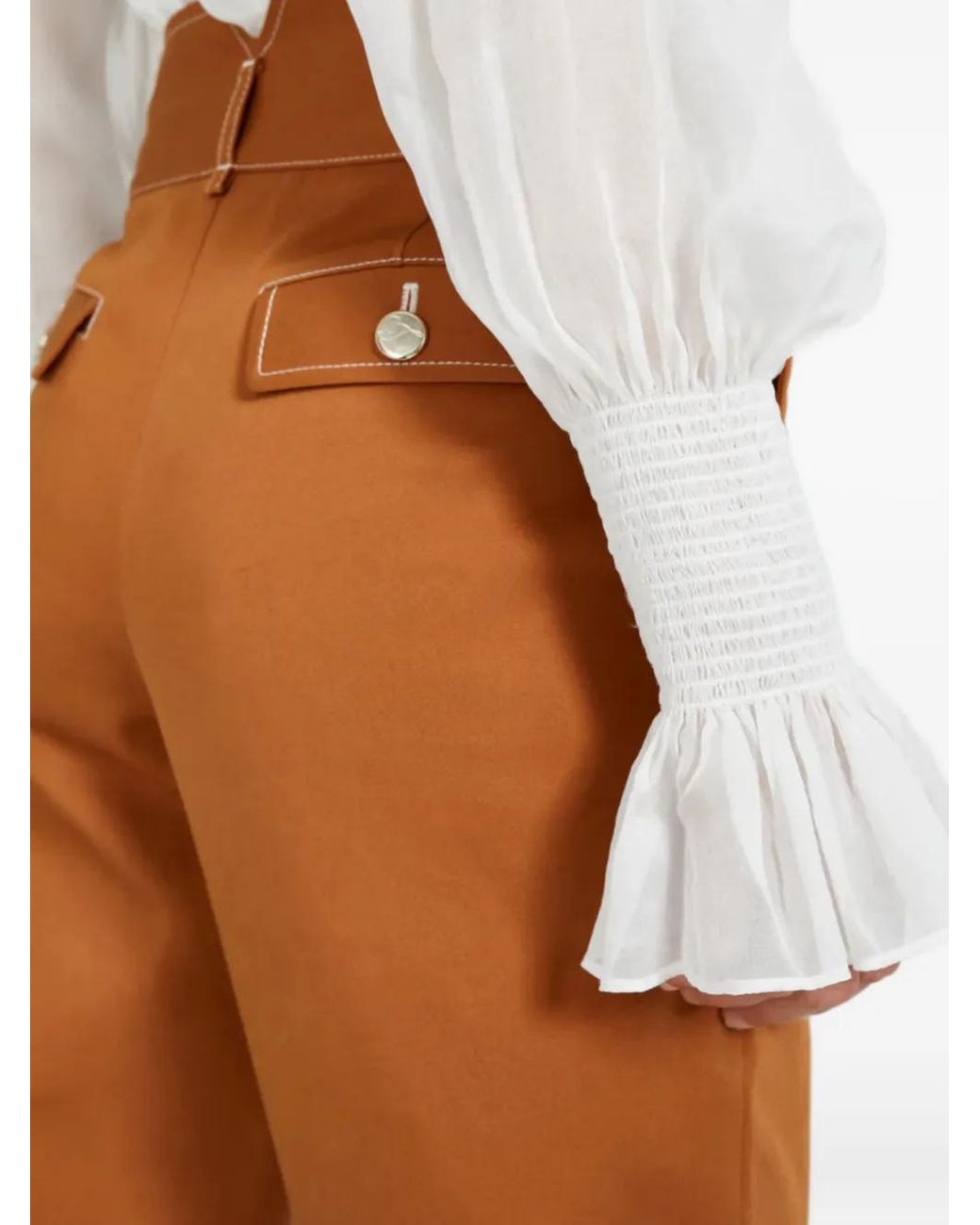 Temperley London White Quintette Smocked-Cuff Blouse