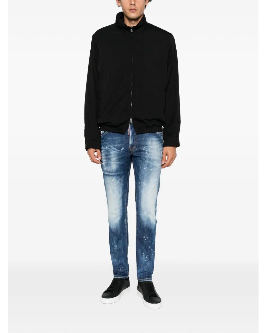 DSquared² Blue Paint-Splatter Whiskered Jeans for men