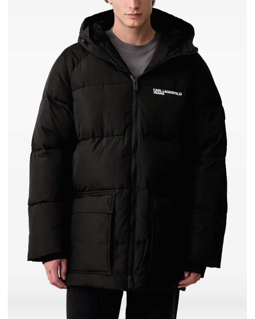 Karl Lagerfeld Black Padded Logo-Print Jacket for men