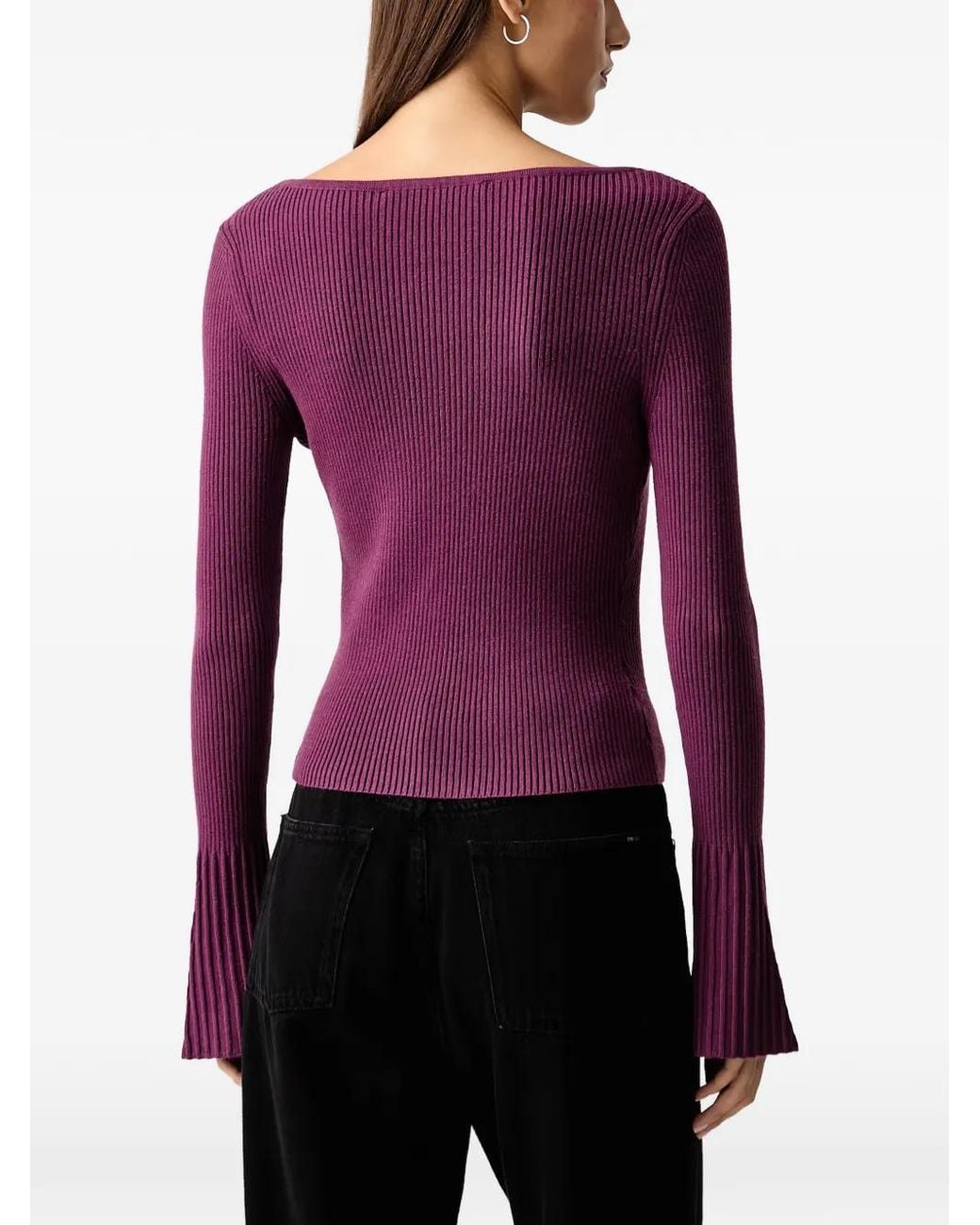 Knit Ribbed Purple Top KARL LAGERFELD Cut-Out Ribbed Long-Sleeve Top in Purple | Lyst