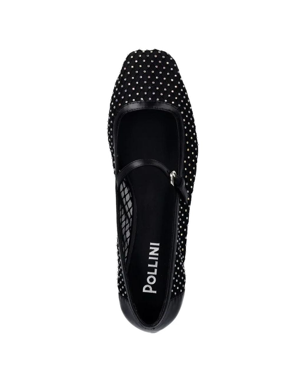 Pollini Black Ballerines En Mesh À Ornements En Cristal