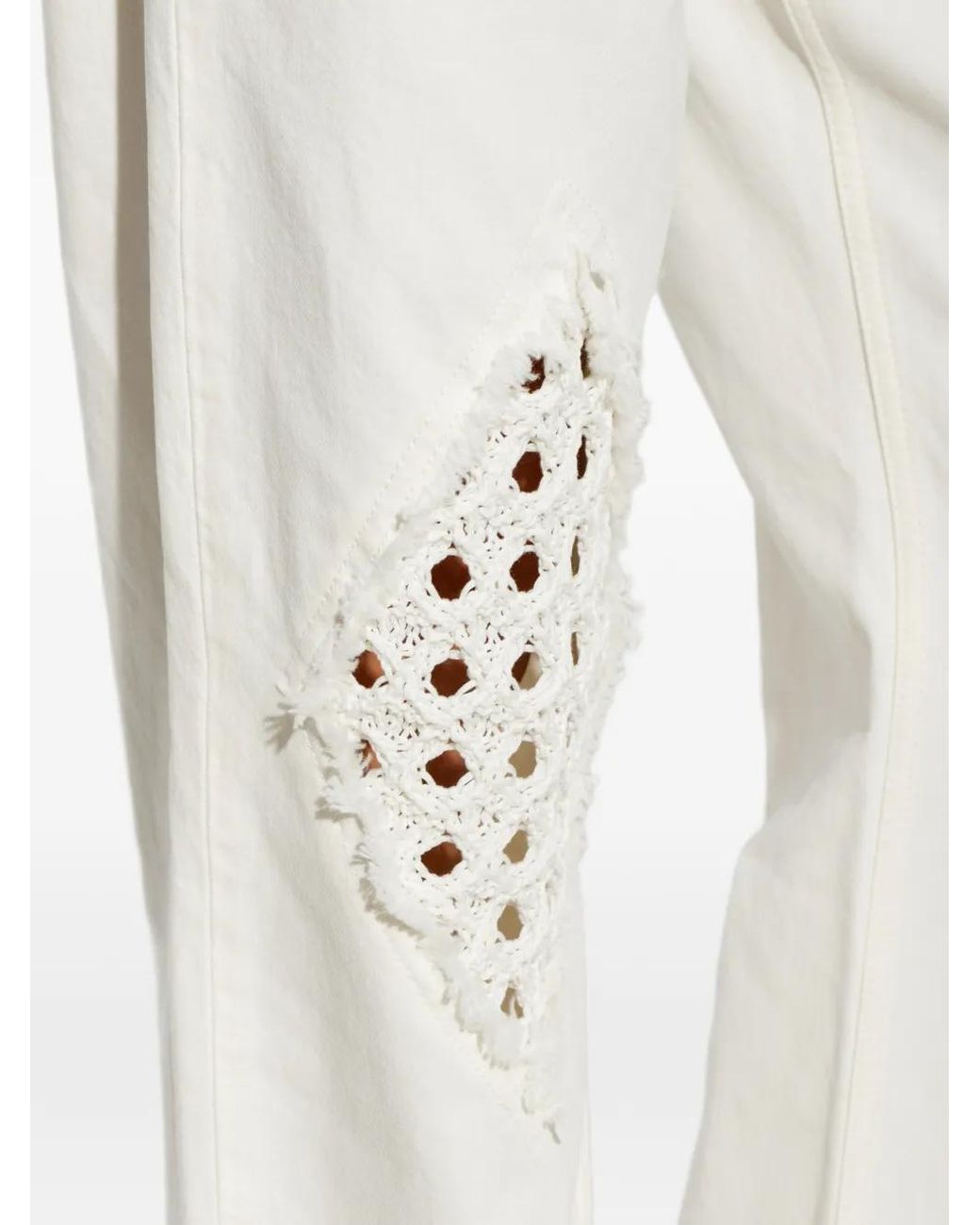 Ferragamo White Crochet-Insert Frayed Jeans