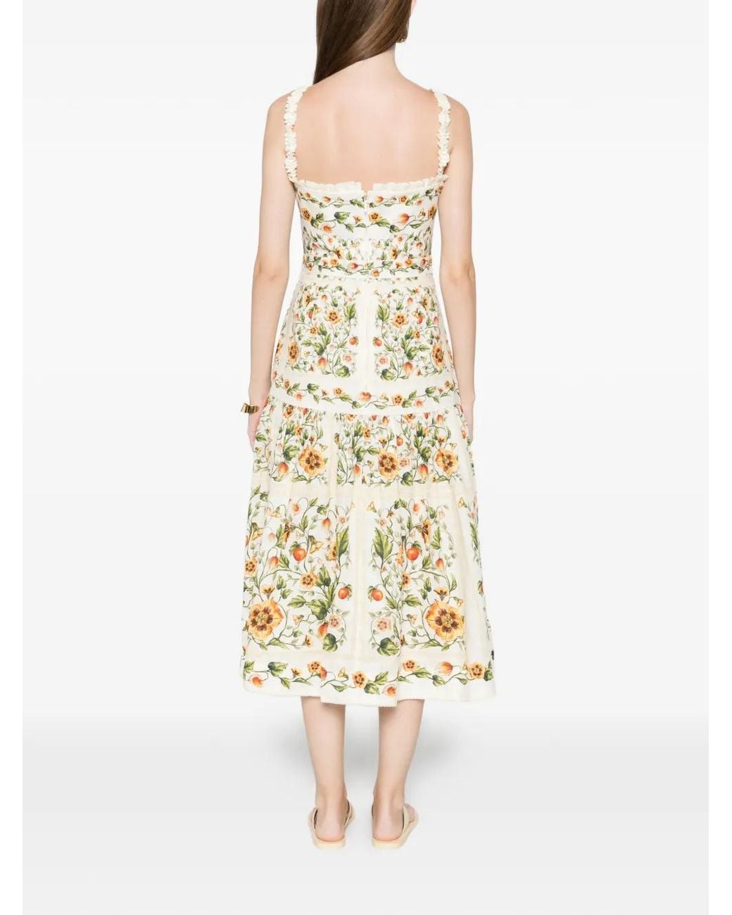 Agua Bendita Metallic Nispero Uchuva Strappy Floral Midi Dress