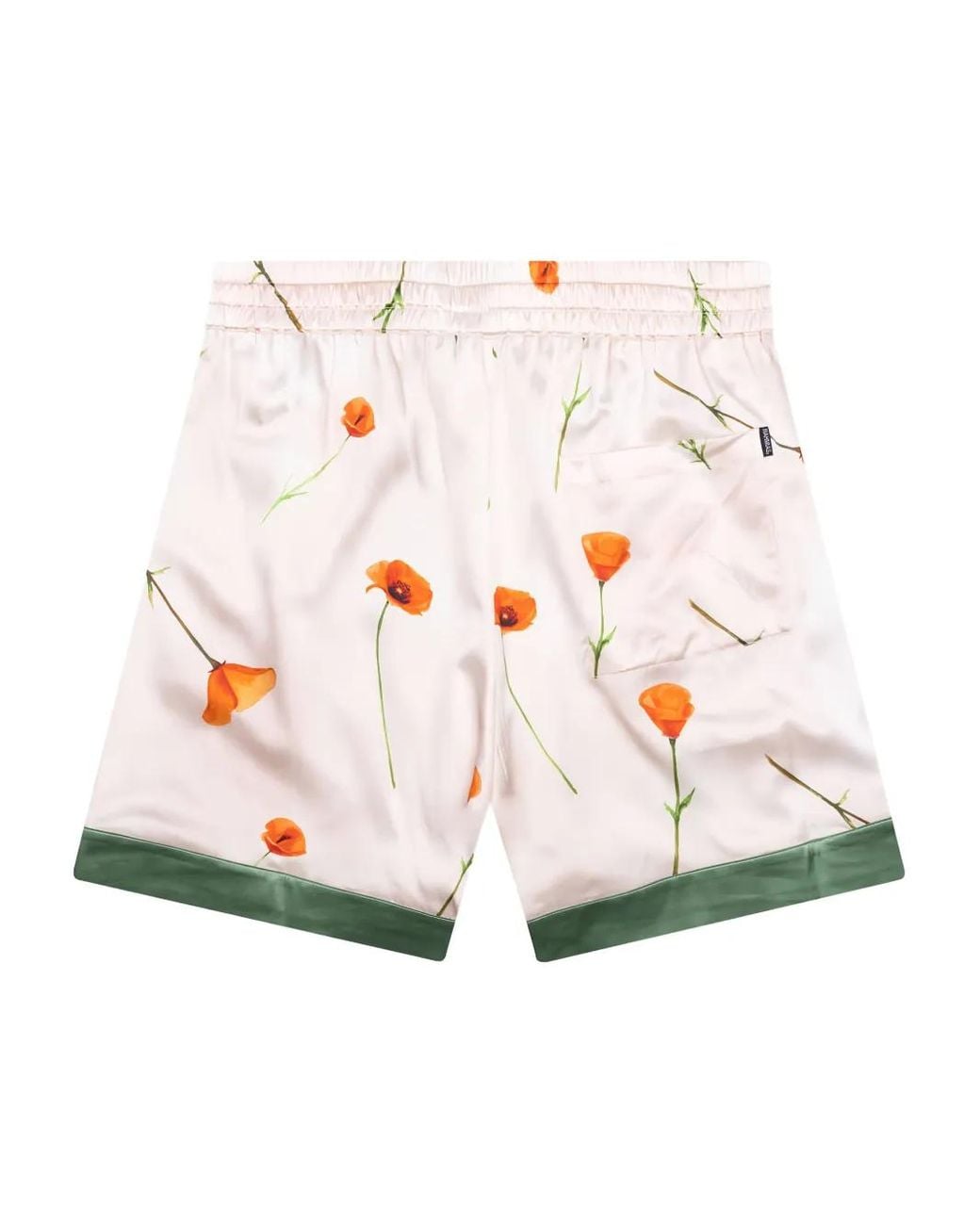 NAHMIAS Pink Poppy-Print Side-Stripe Silk Shorts for men
