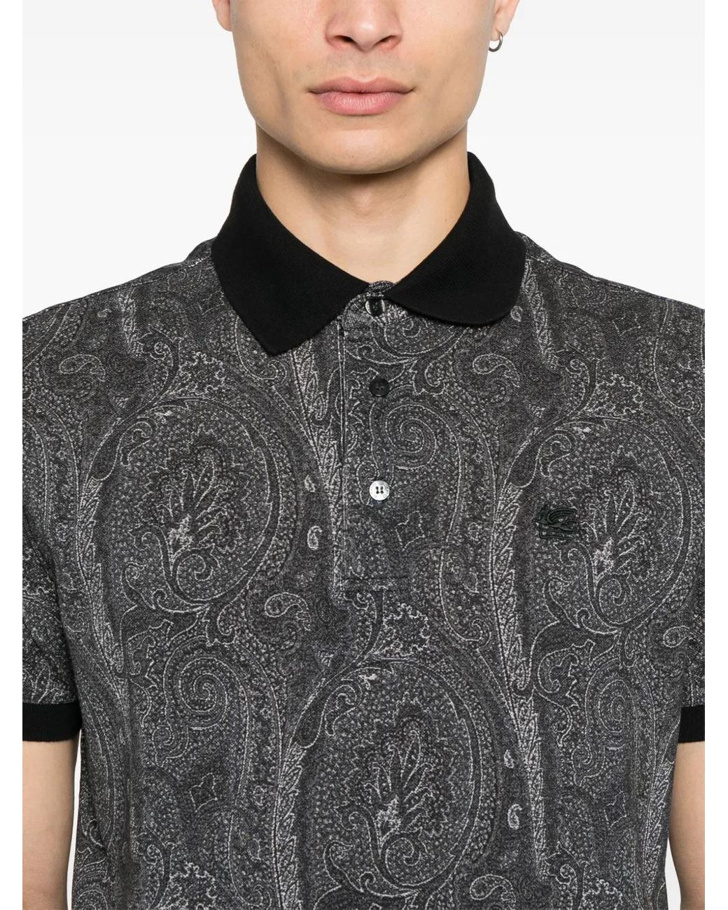 Etro Black Paisley-Print Polo Shirt for men