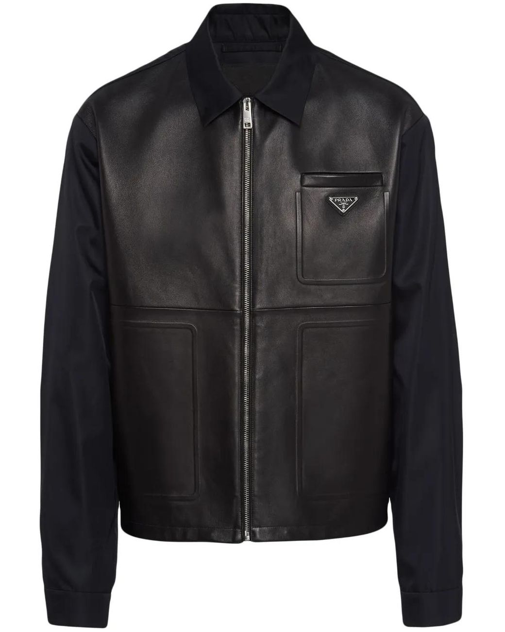 Prada Black Re-Nylon Leather Jacket for men