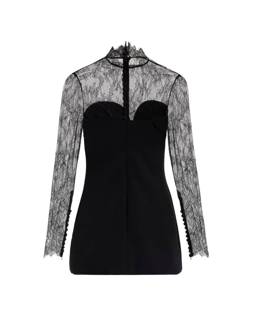 Elie Saab Black Lace-Panelled High-Neck Mini Dress