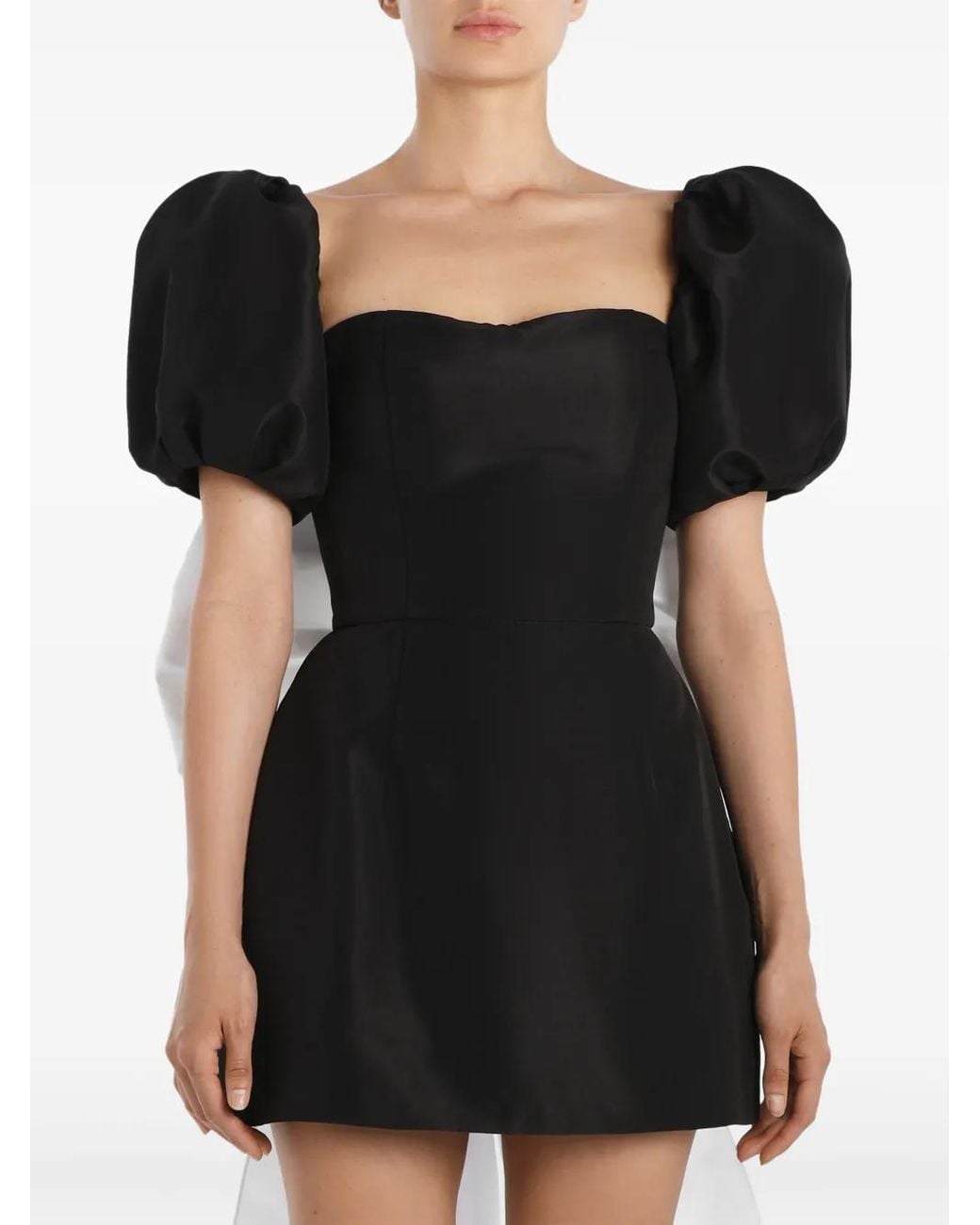 POST MERIDIEM Black Puff-Sleeve Bow Mini Dress