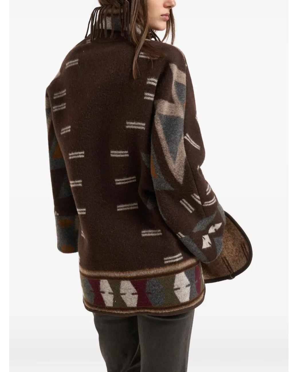 Bazar Deluxe Brown Veste Frangée À Motif Géométrique