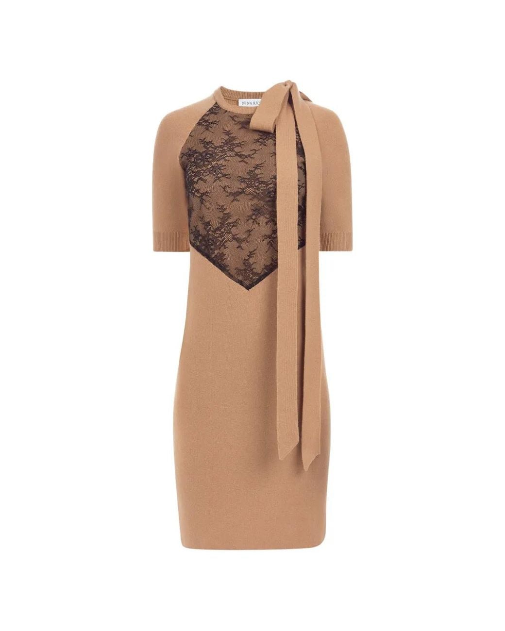 Nina Ricci White Lace-Panelled Bow-Detail Midi Dress