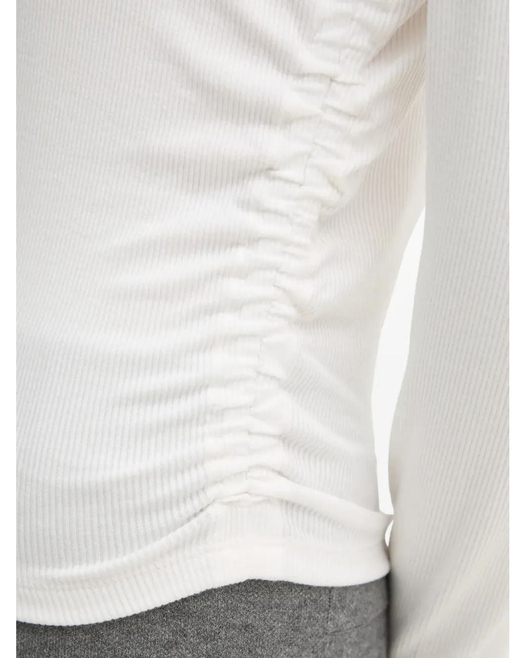 DKNY White Ribbed Ruched T-Shirt