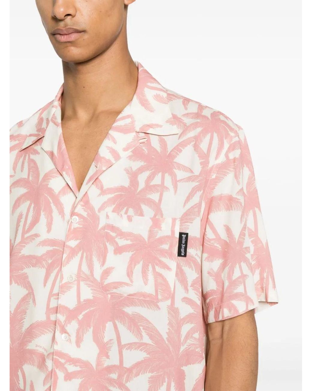 Palm Angels Pink Palm-Tree Print Shirt for men