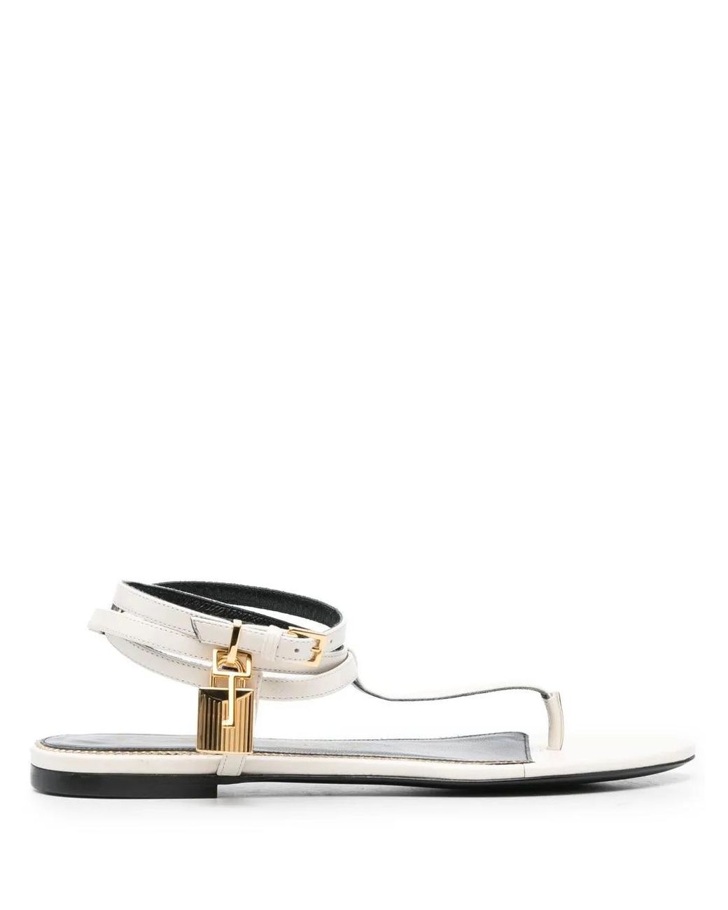 Tom Ford White Padlock Flat Sandals