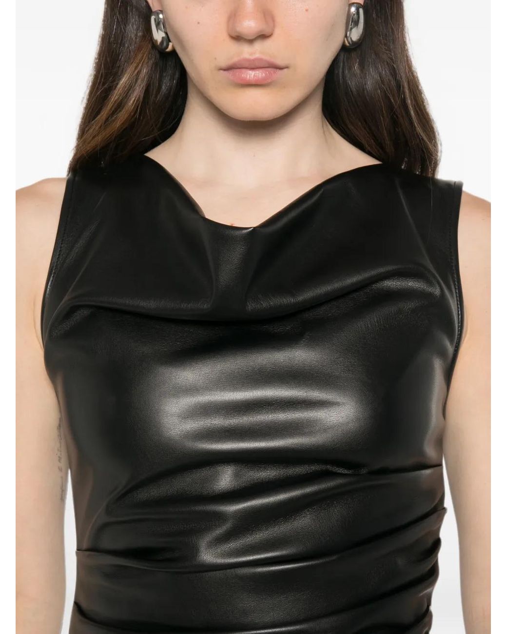 Patrizia Pepe Black Draped Coated-Finish Dress