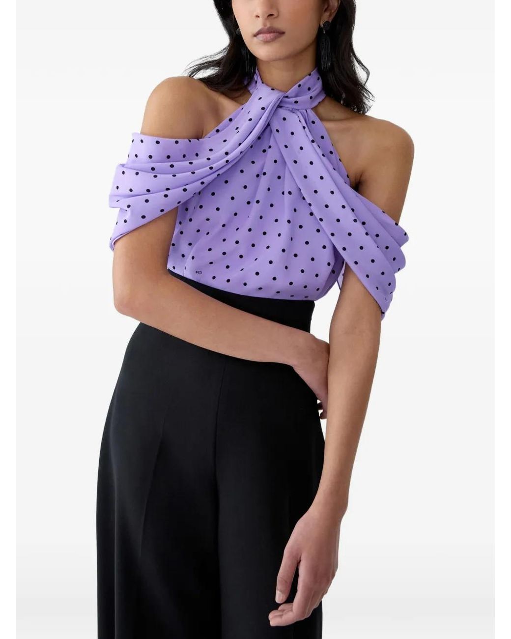 Carolina Herrera Purple Polka-Dot Halterneck Blouse