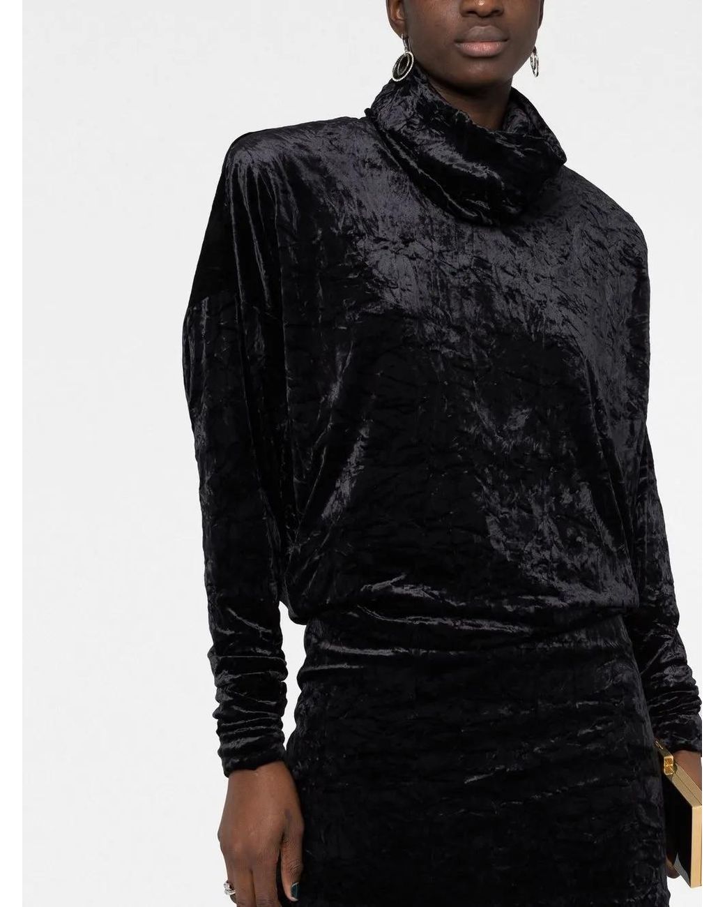 Saint Laurent Black Roll-Neck Velvet Effect Minidress