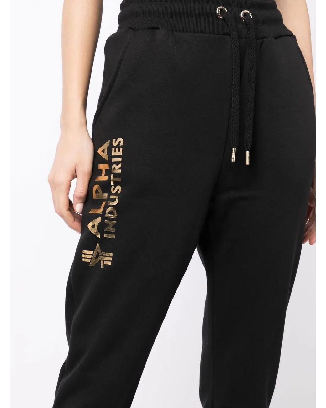 Alpha Industries Black Logo-Print Drawstring Track Pants