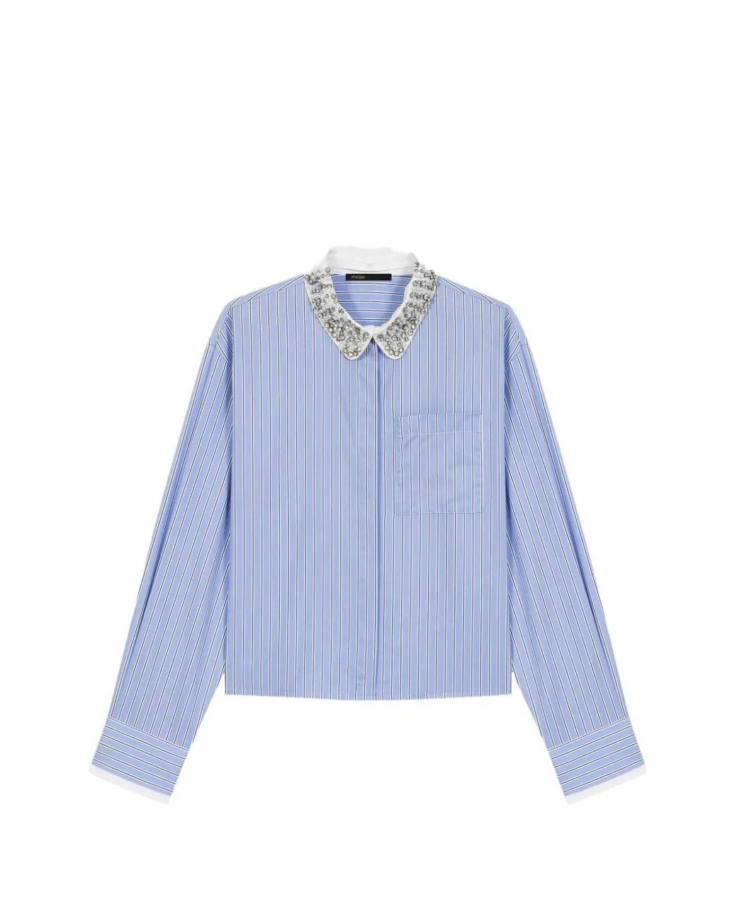 Maje Blue Shirt With Removable Jewel Collar