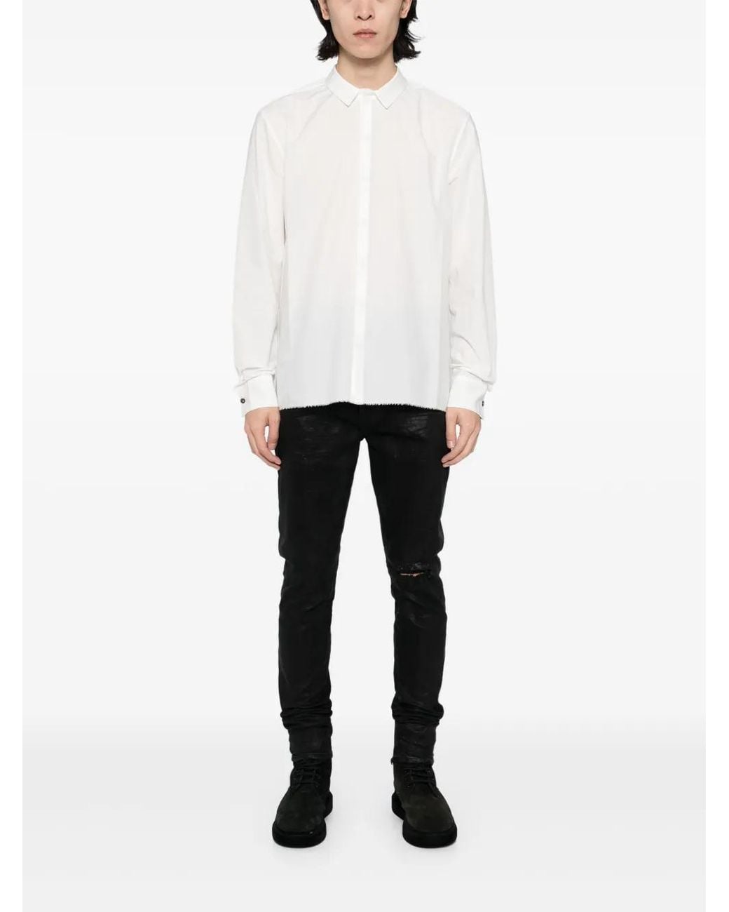 Label Under Construction White Concealed-Button Shirt for men
