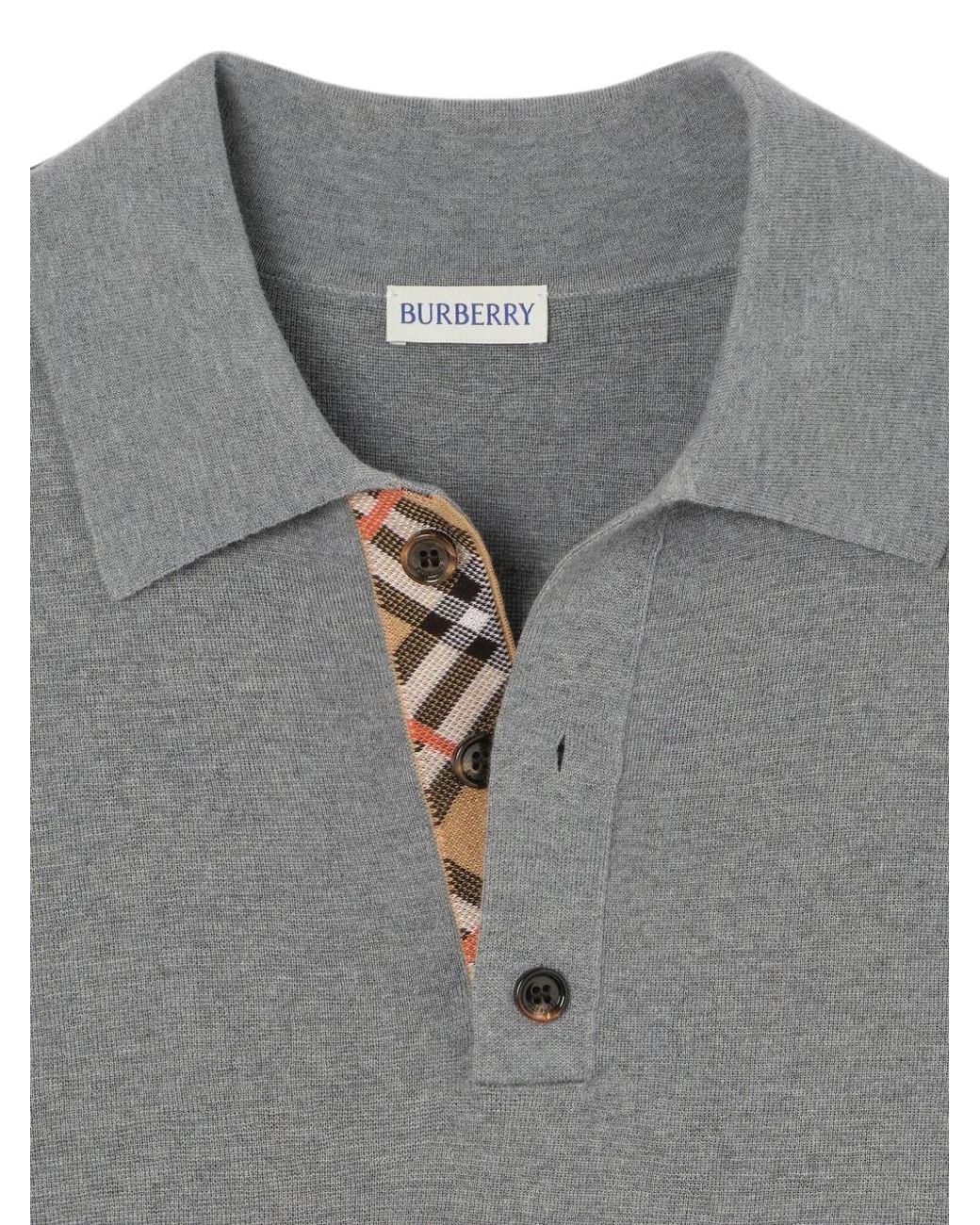 Burberry Gray Long-Sleeve Wool Polo Shirt for men
