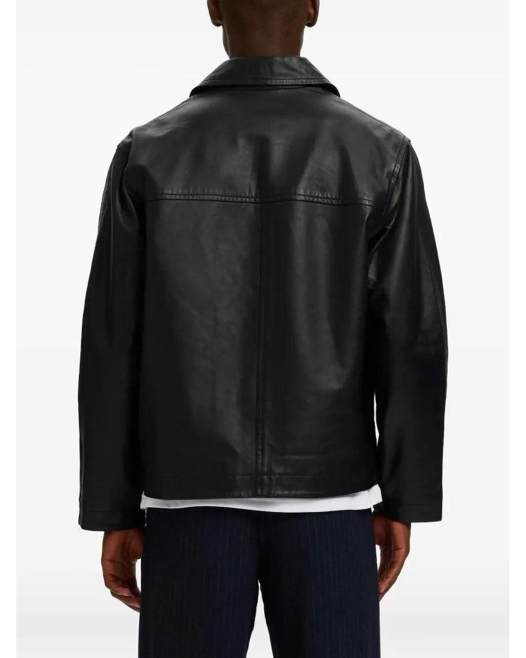 SELECTED Black Lucas Zip-Up Leather Jacket for men