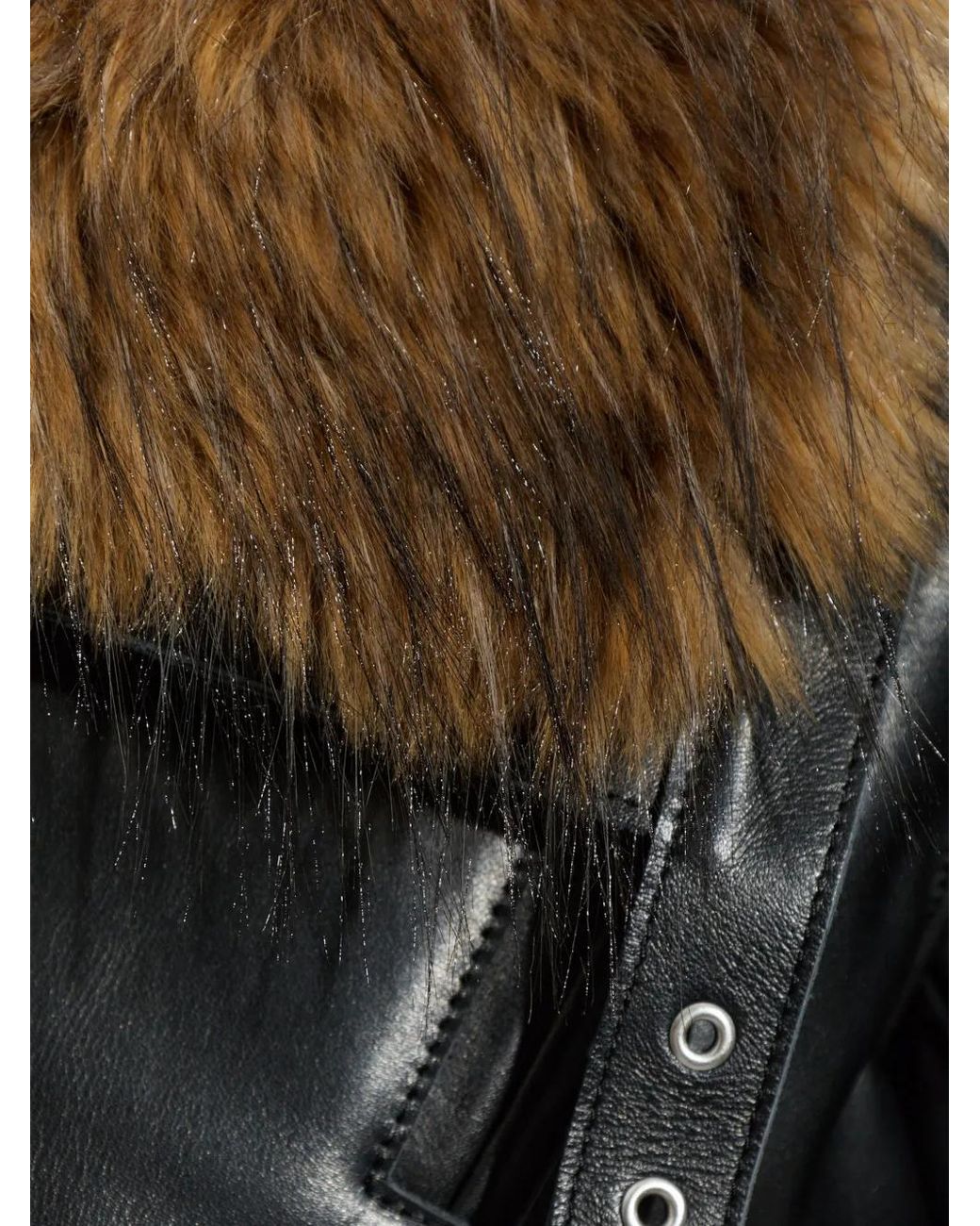 Sacai Black Faux-Fur Collar Leather Jacket for men