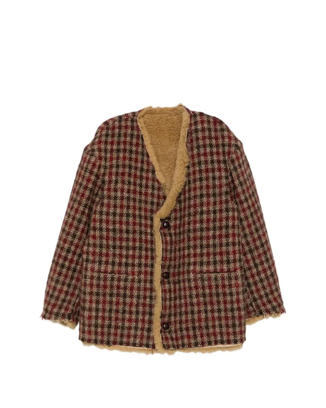 R13 Brown Reversible Check-Pattern Coats