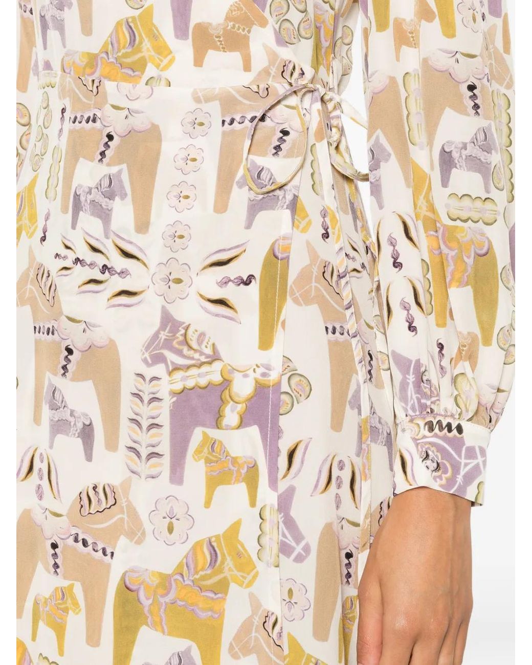 Momoní White Horse-Print Wrap Maxi Dress
