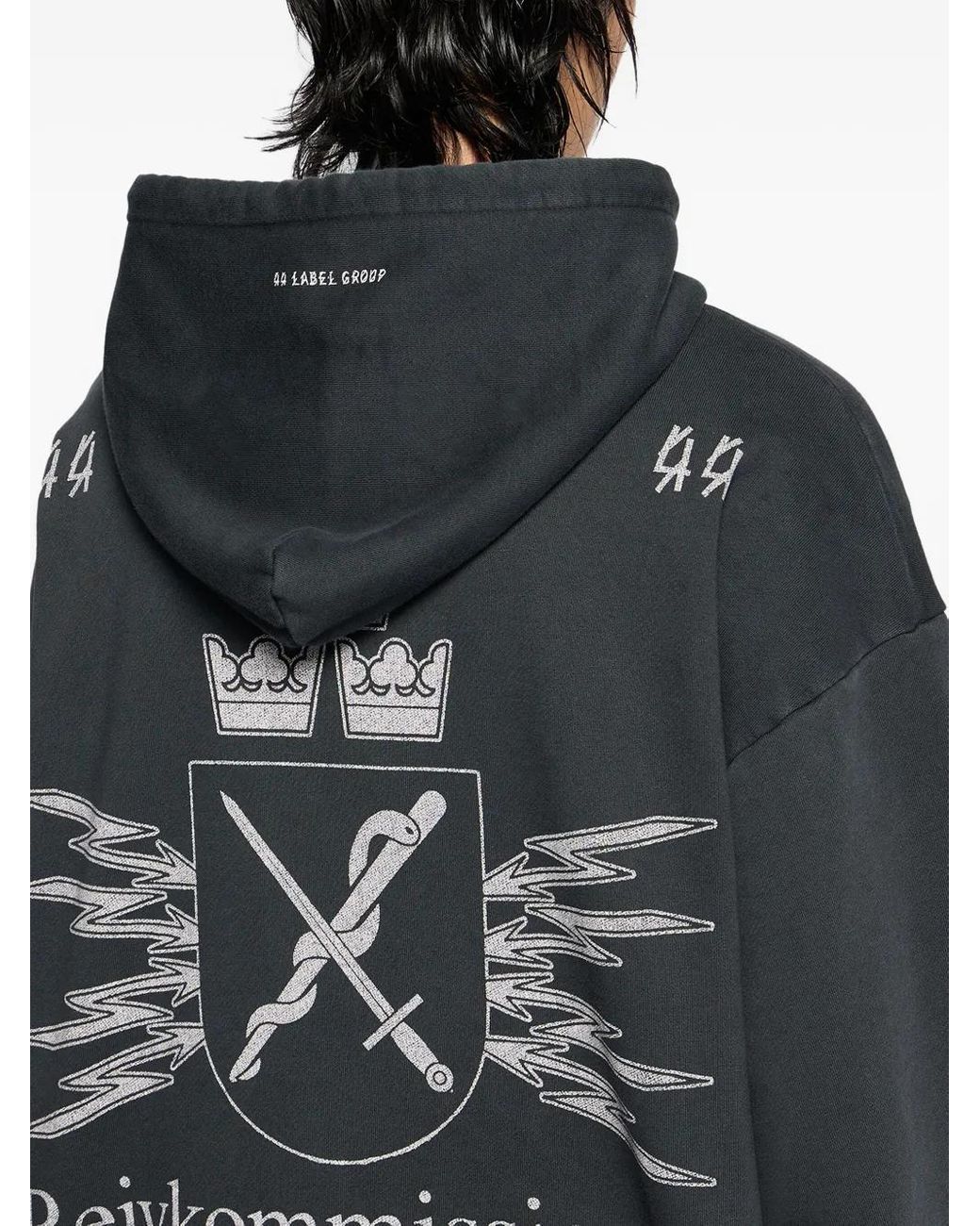 44 Label Group Black Commission Raw-Cut Zip Hoodie for men
