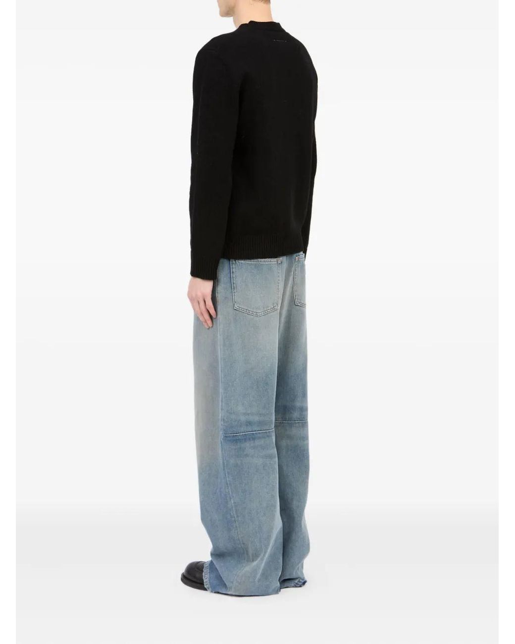 MM6 by Maison Margiela Blue Crew Neck Sweater With Ribbed Details for men