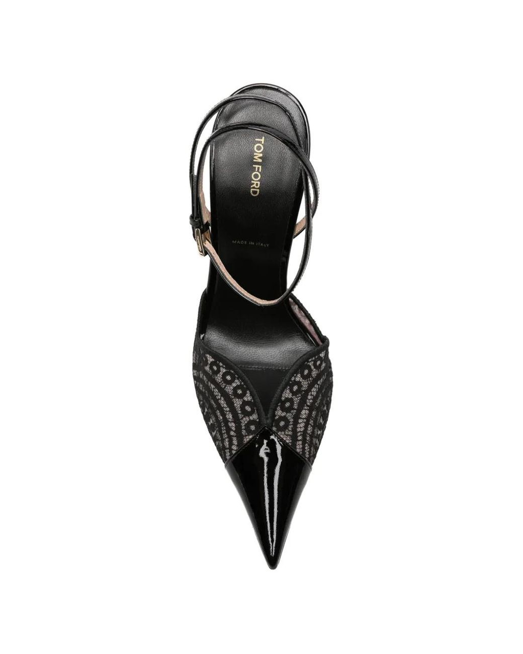 Tom Ford Black Lace-Panelled Patent-Leather Pumps