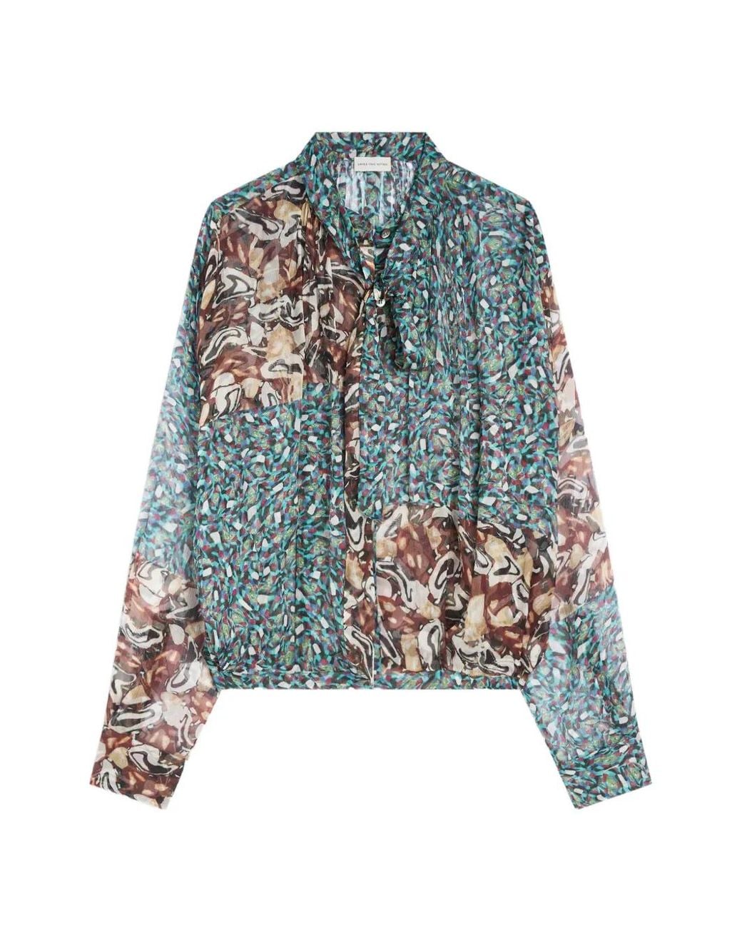 Dries Van Noten Blue Drawstring Silk Blouse