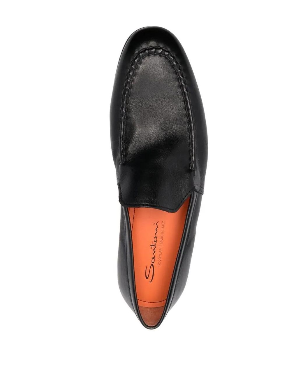 Santoni Black Almond-Toe Leather Loafers for men