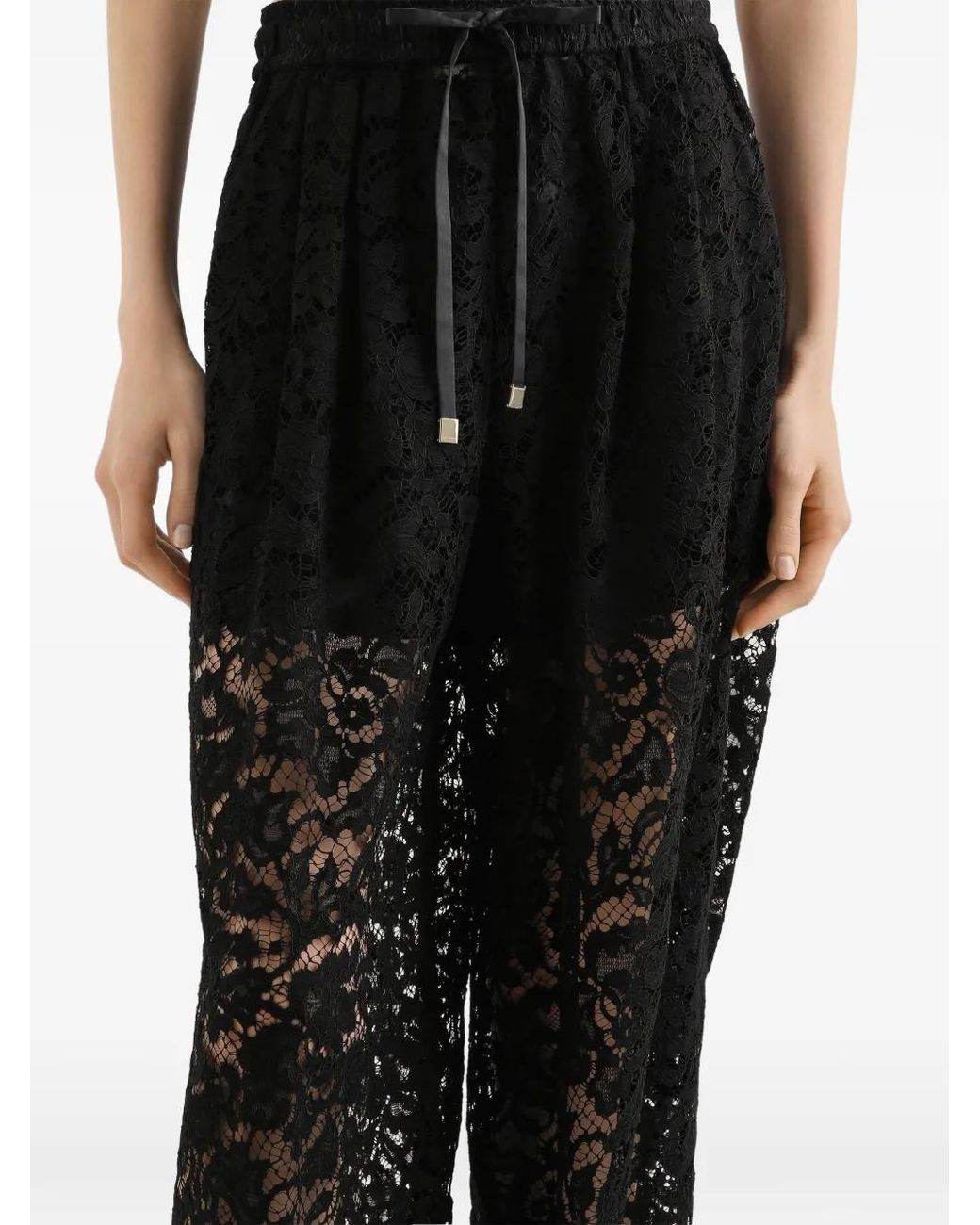 Dolce & Gabbana Black Lace Drawstring Trousers