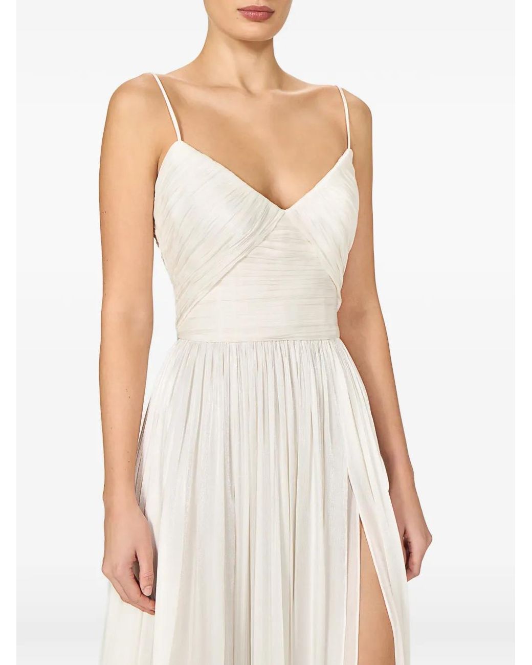 Costarellos White Fayla Draped Pleated Maxi Dress