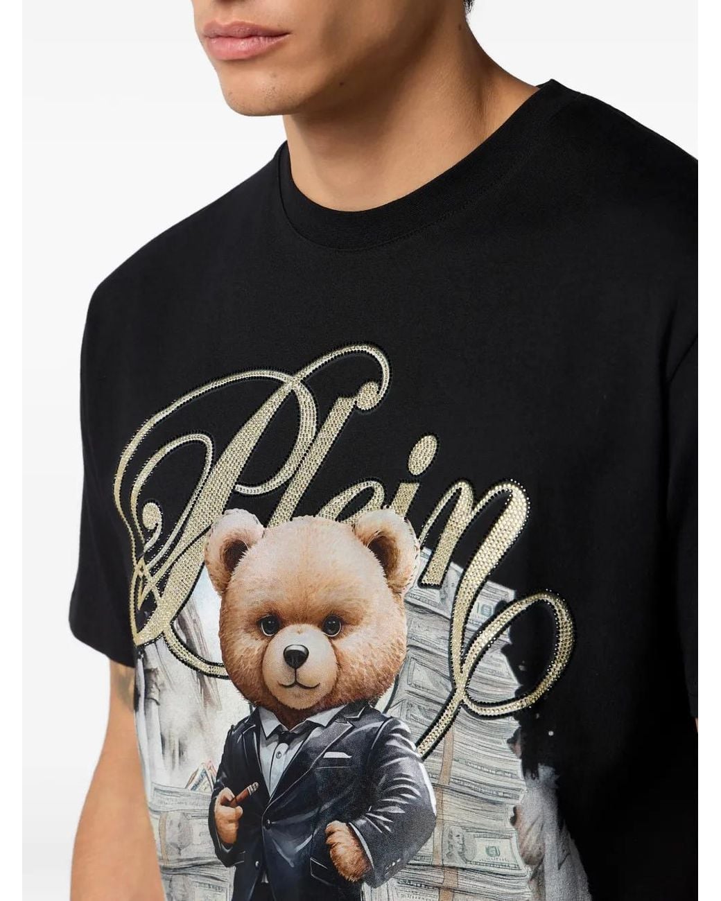 Philipp Plein Black Teddy Money Round-Neck T-Shirt for men