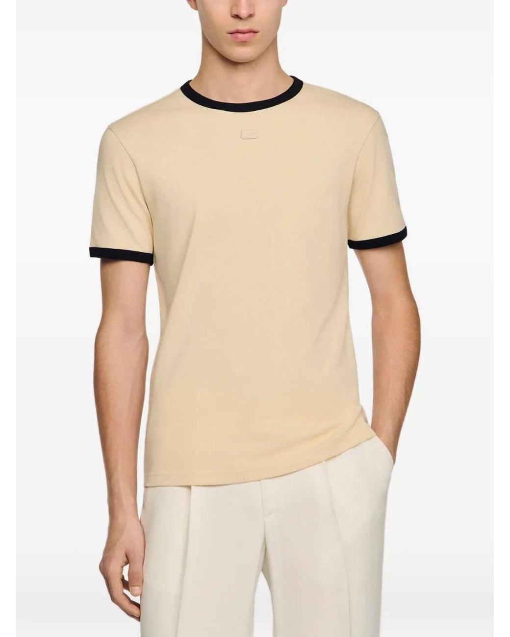 Sandro Natural Two-Tone Patch T-Shirt for men