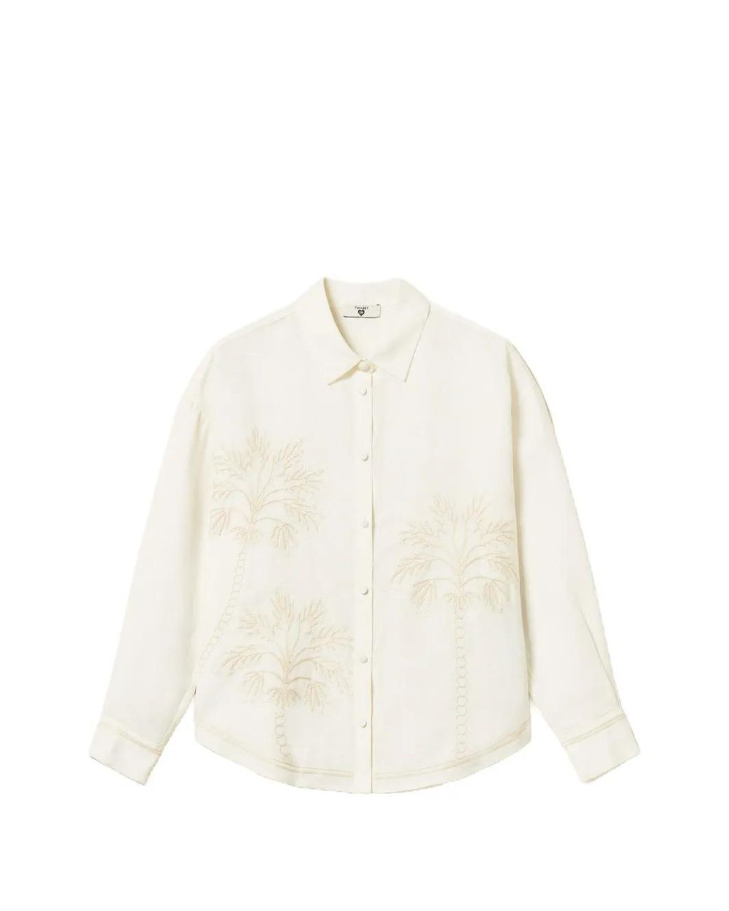 Twinset White Linen Blend Shirt With Embroidery