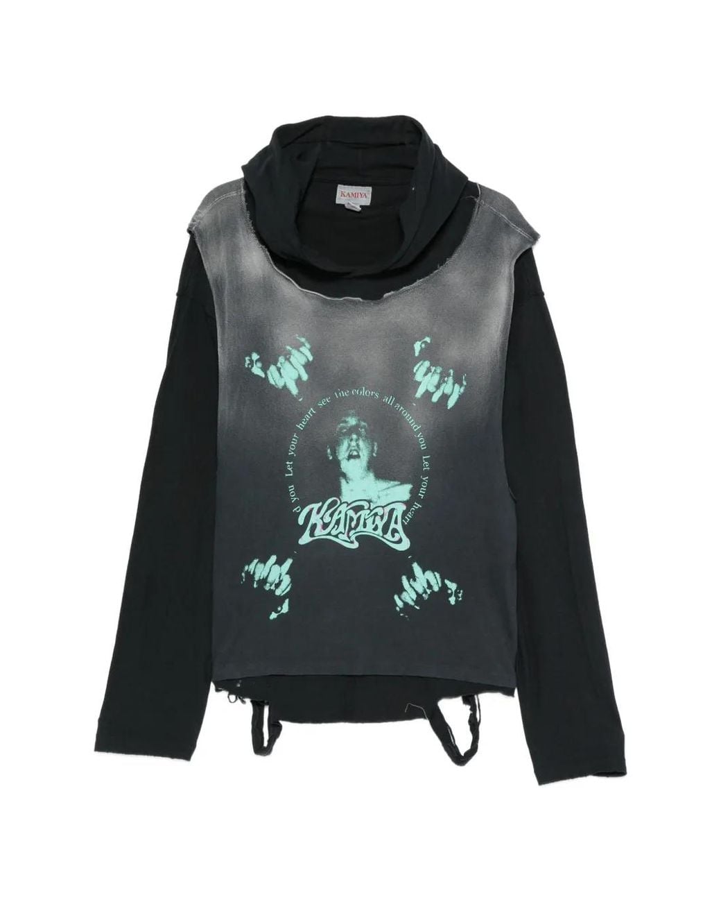 KAMIYA Black Layered Graphic-Print Hoodie for men