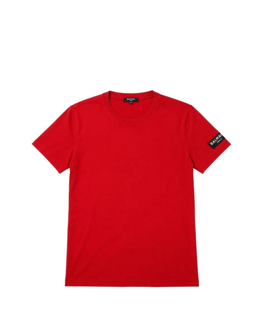 Balmain Red Logo-Patch T-Shirt for men