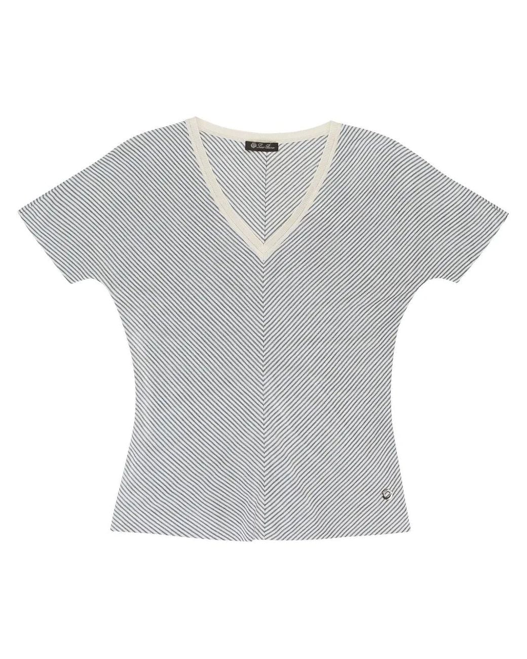 Loro Piana Gray Striped Silk T-Shirt for men