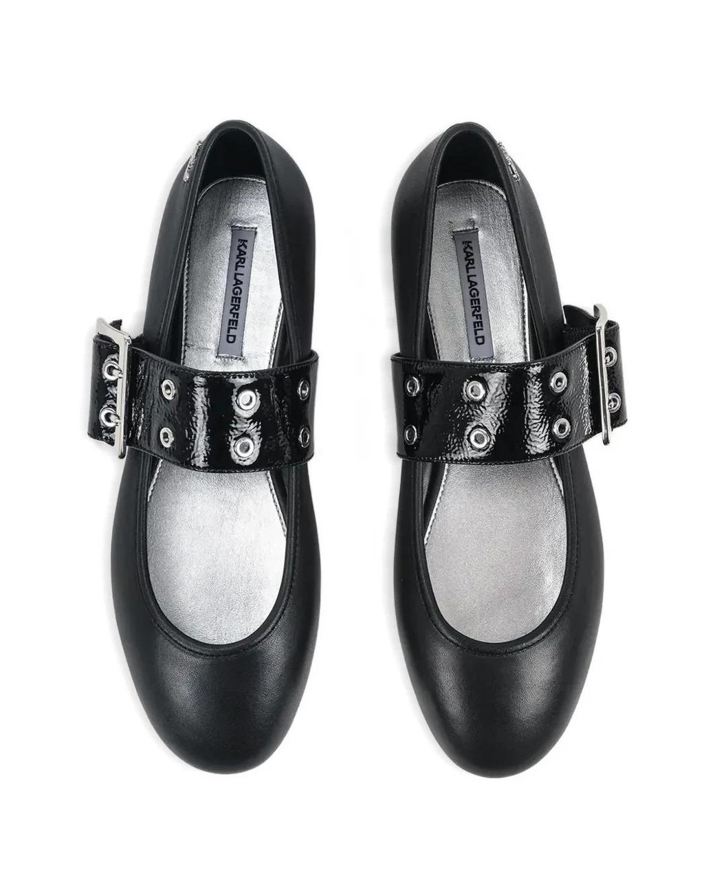 Karl Lagerfeld White Buckle-Detail Ballet Flats