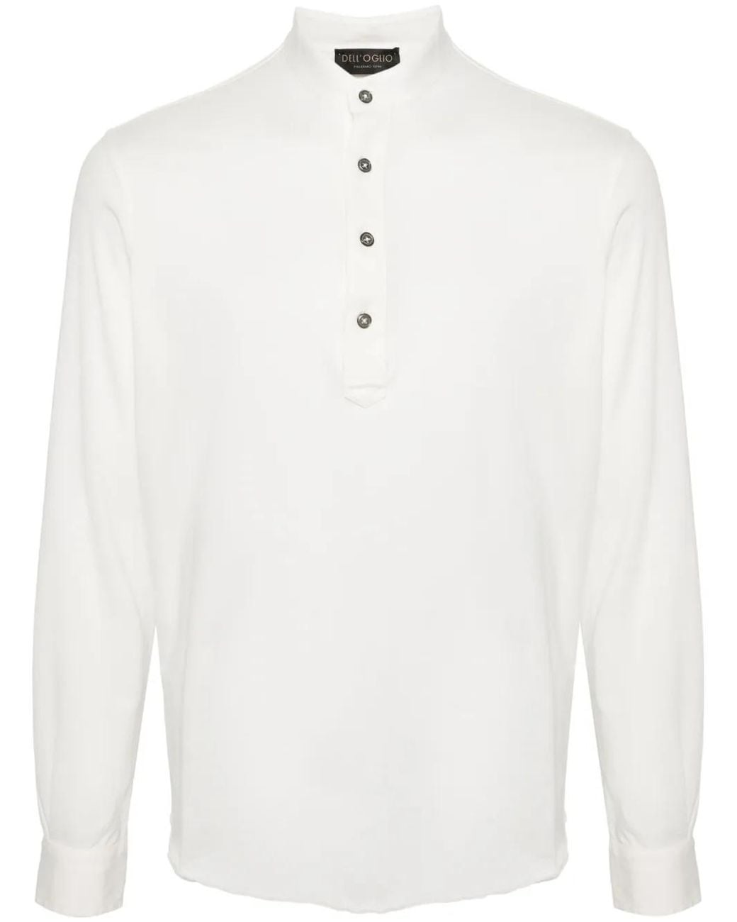 Dell'Oglio White Long-Sleeve Cotton Henley Shirt for men