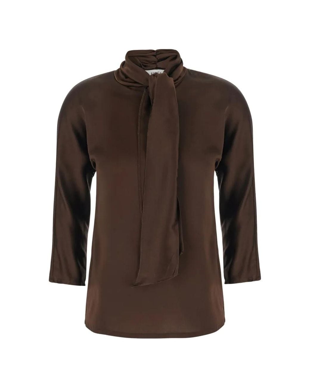 Jucca Brown Pussy-Bow Long-Sleeve Blouse