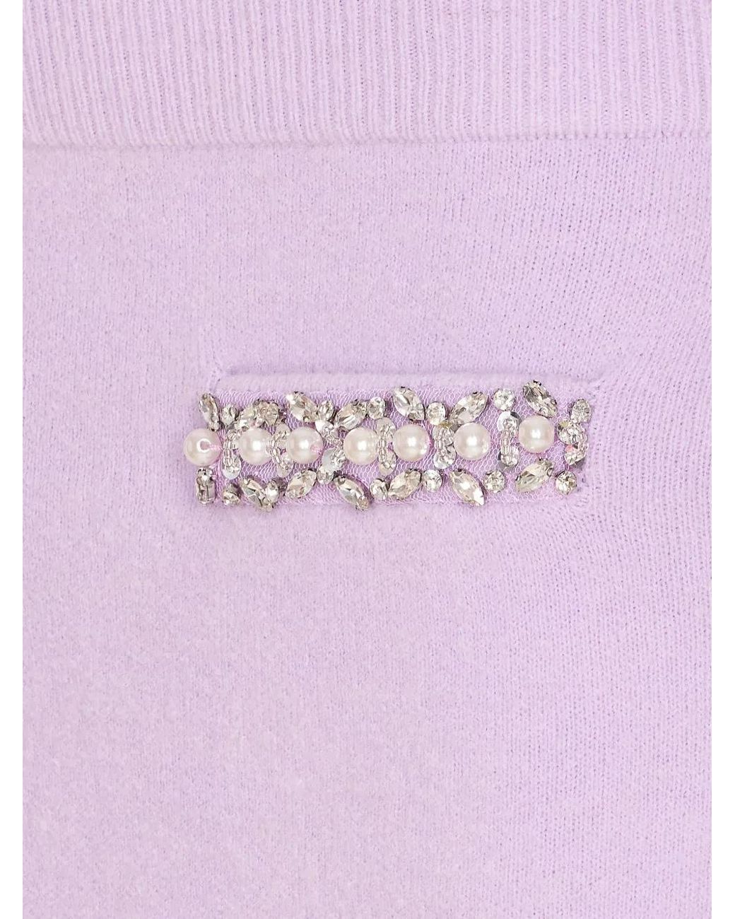 Self-Portrait Pink Knit Skirt With Crystal Embellishments And Elegant Silhouette