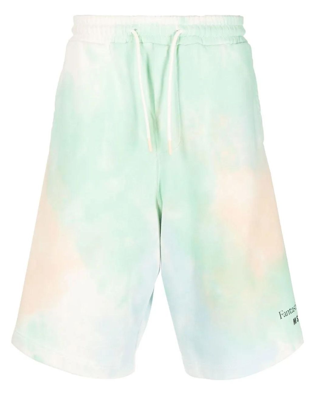 MSGM Green Logo-Print Tie-Dye Shorts for men