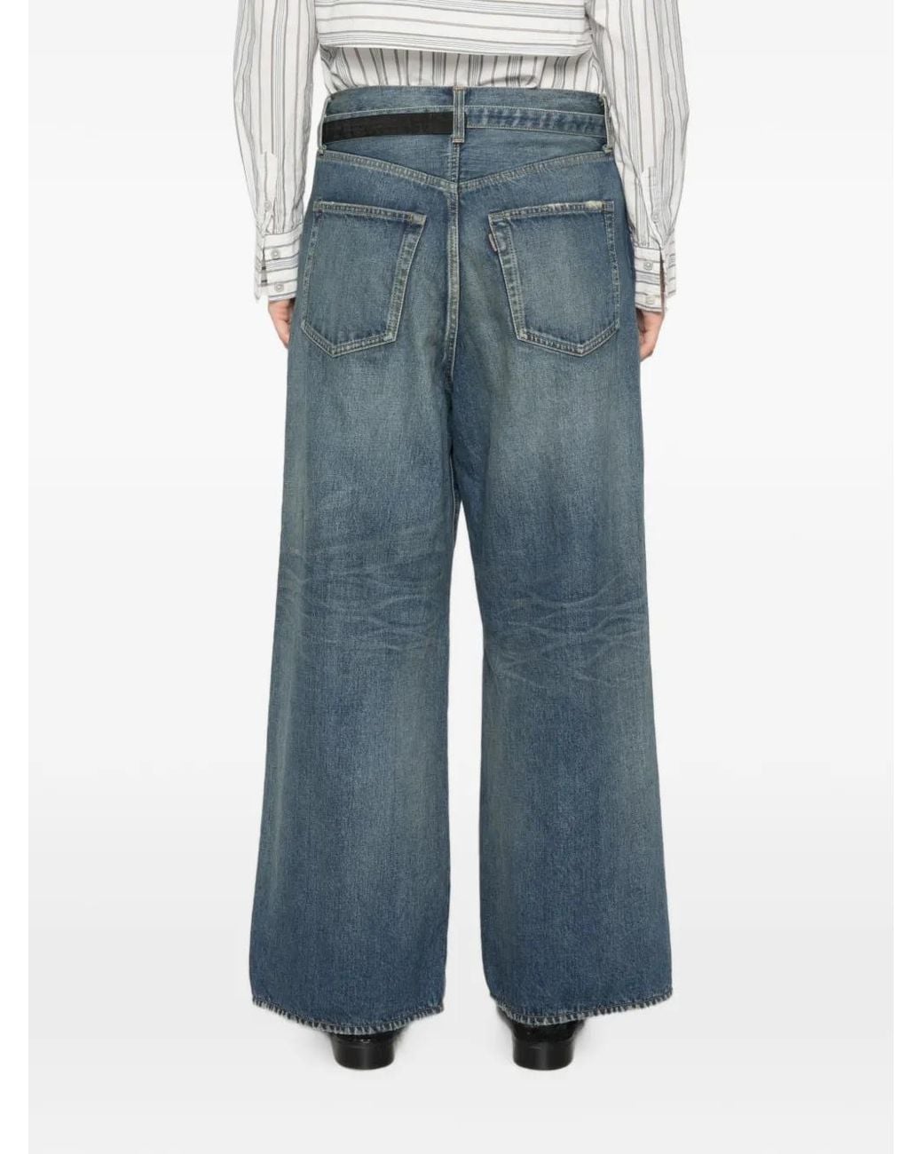 Sacai Blue Distressed Wide-Leg Jeans for men
