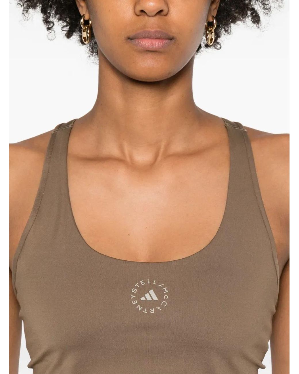 Adidas By Stella McCartney Brown Racer-Back Logo Tank Top