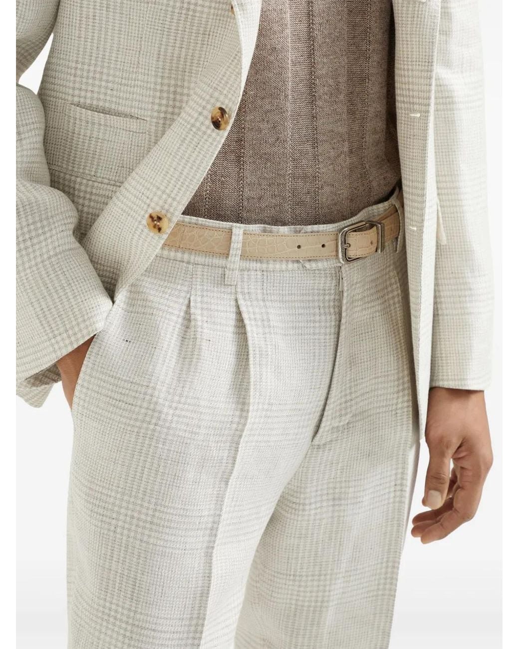 Brunello Cucinelli White Pleat-Detail Trousers for men